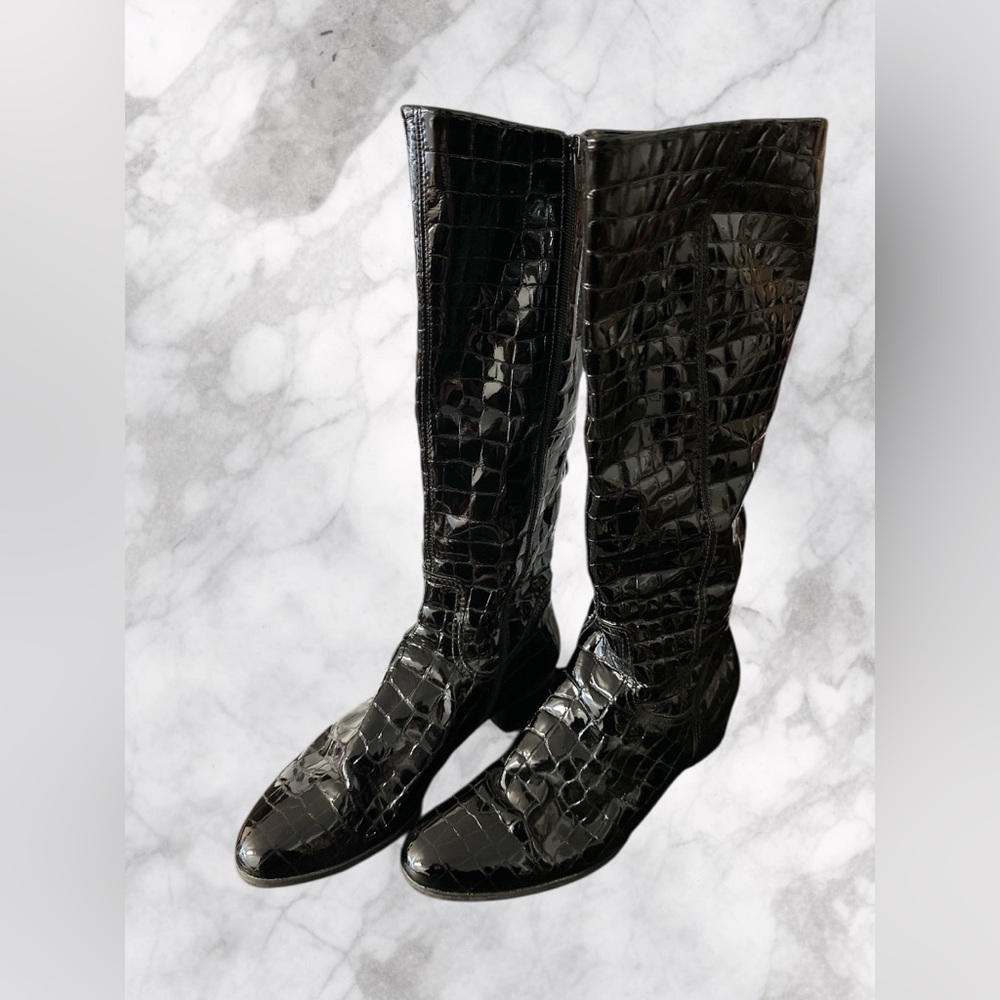 Gabor Black Leather crocadile knee high boot  size 7.5